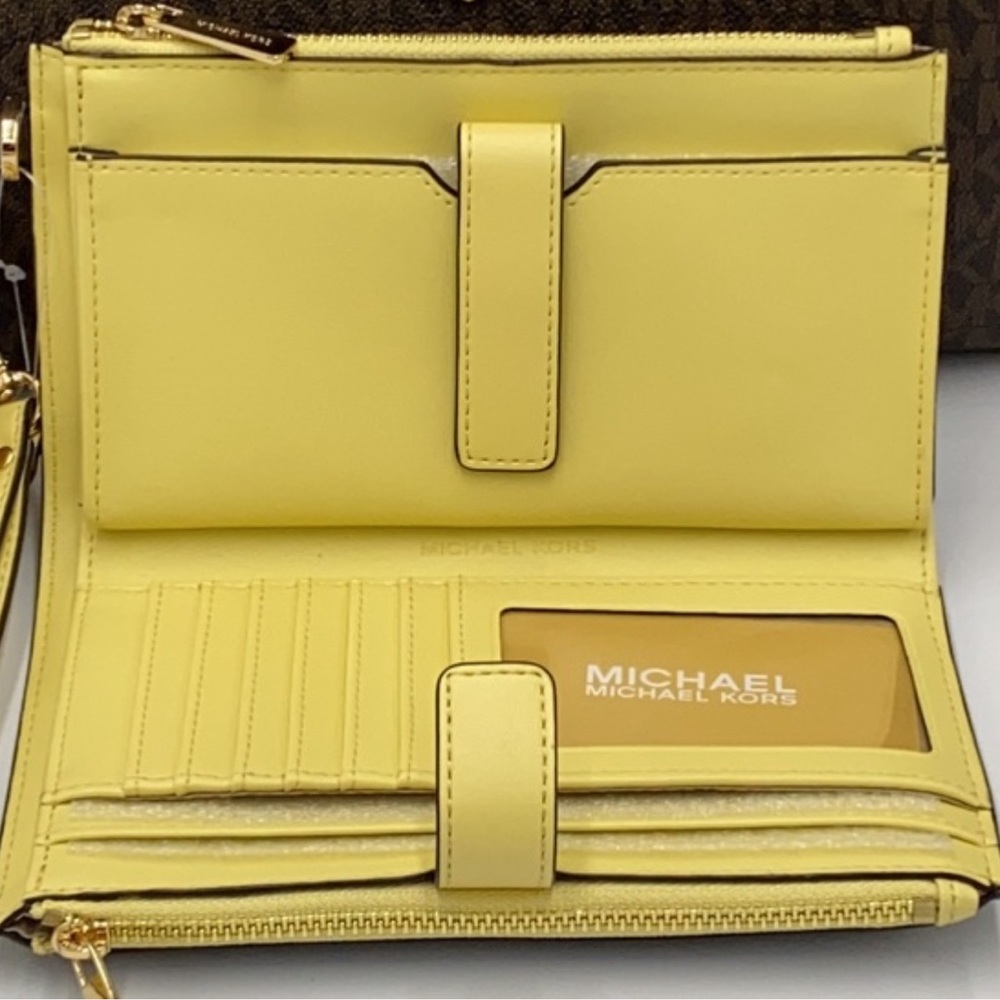 MICHAEL KORS EMILIA SMALL SATCHEL & LARGE DOUBLE ZIP WRISTLET BUTTERCUP - Picture 13 of 16